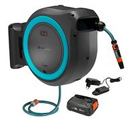 Dévidoir automatique mural sur batterie PowerRoll XXL 40/18V P4A, 40 m, 13 mm, bleu turquoise, kit prêt à l'emploi avec batterie